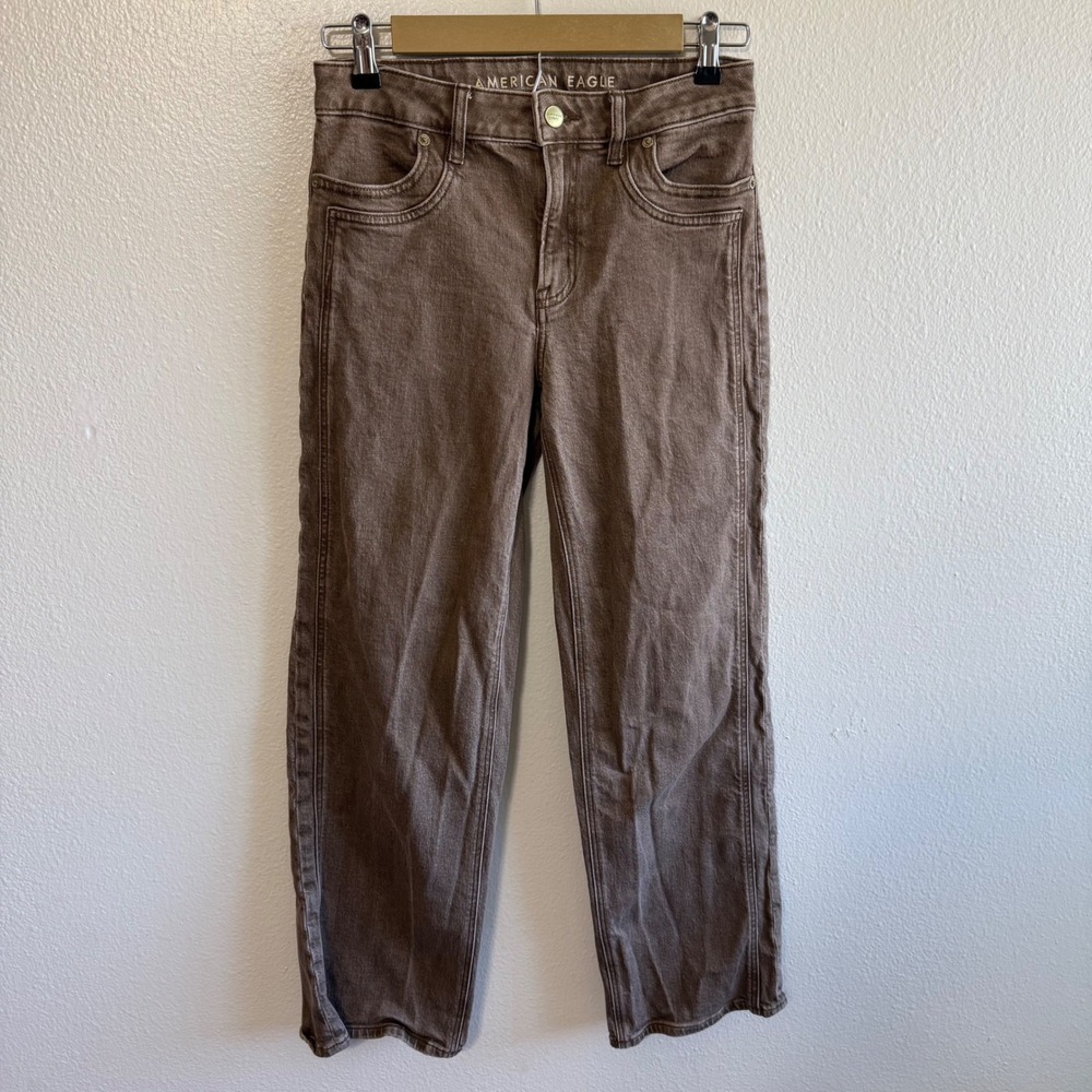 American Eagle Size 0 Brown Stovepipe Jeans Relaxed Baggy Straight Minimalist